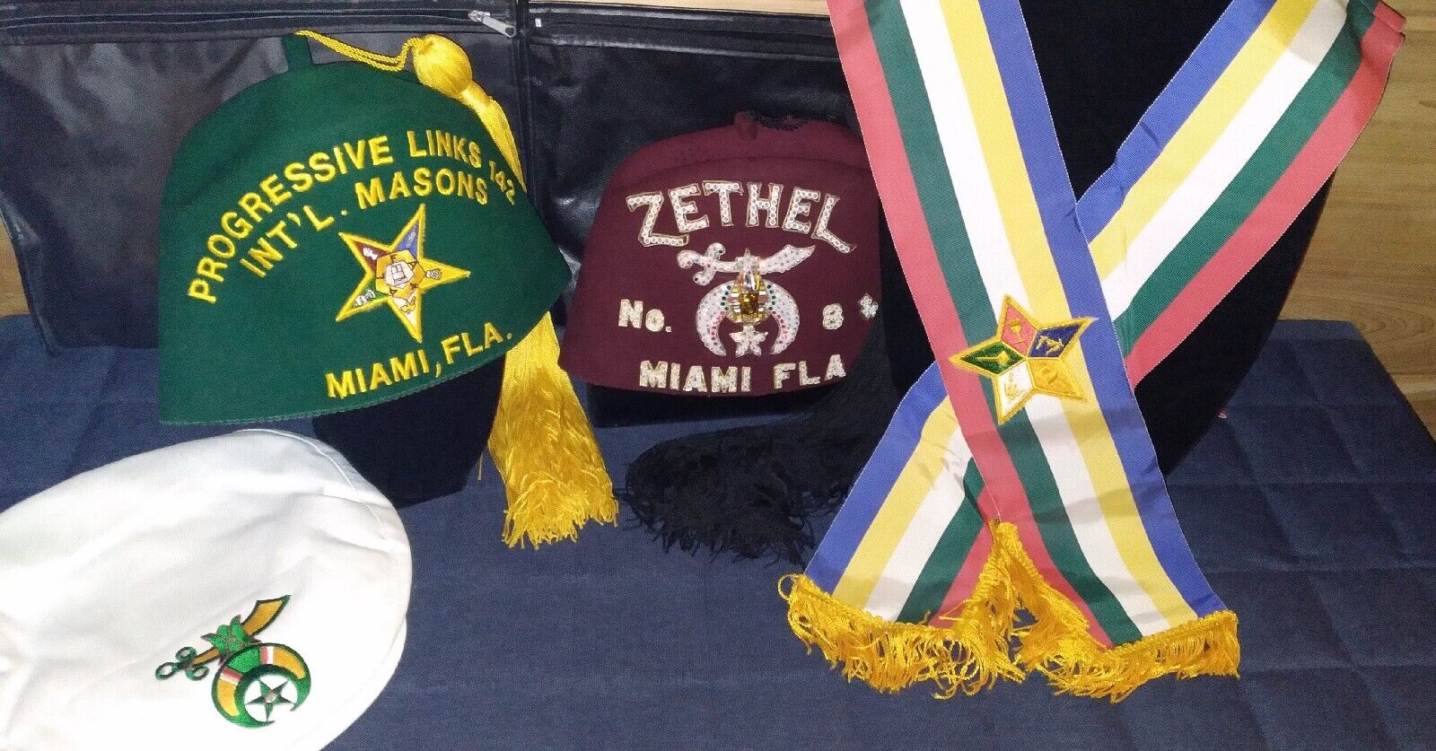 Vintage Freemasonry Masonic Shriner Lot Fez Hats Rhinestones Sash Golf Hat Miami