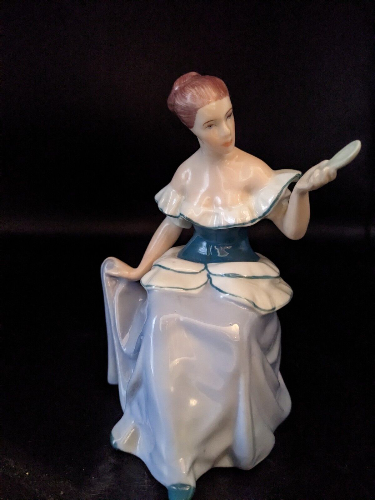 1960s Vintage ROYAL DUX Bohemia  LADY With MIRROR Porcelain Figurine Marked 6\