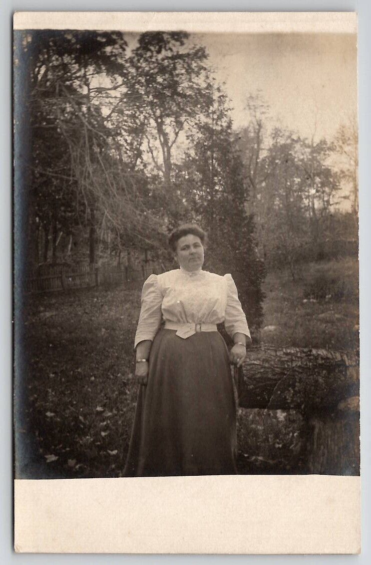 RPPC Larger  Woman Poses For Photo In Yard Postcard P30