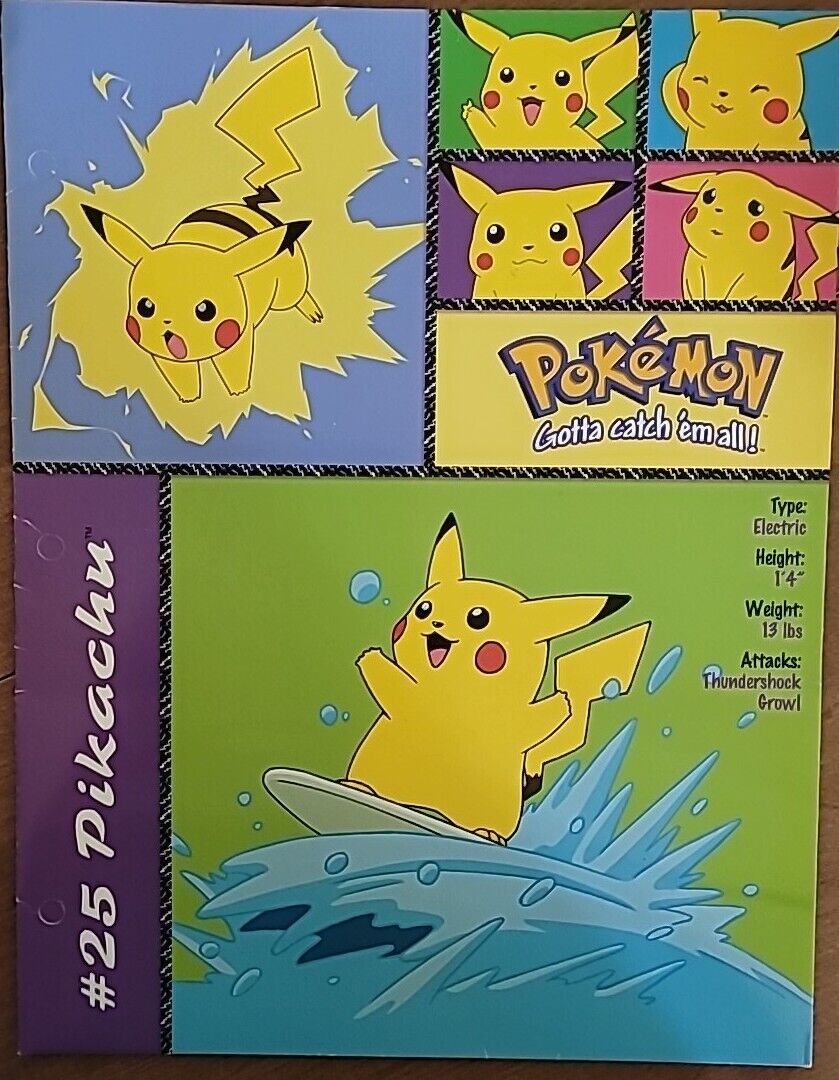 Pokemon School Pocket Folder • Pikachu #04 • Vintage 1999 