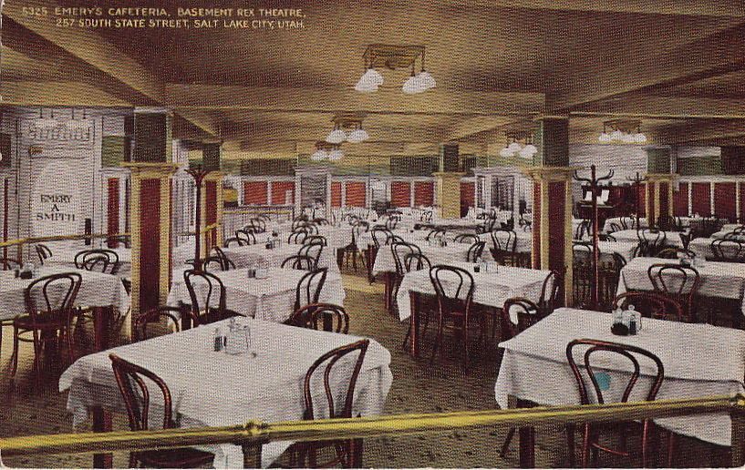 Postcard Emery\'s Cafeteria Basement Rex Theatre Salt Lake City Utah 