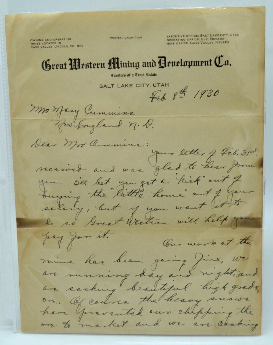 1930 Great Western Mining - Nevada - correspondence & sales letter: share buyer