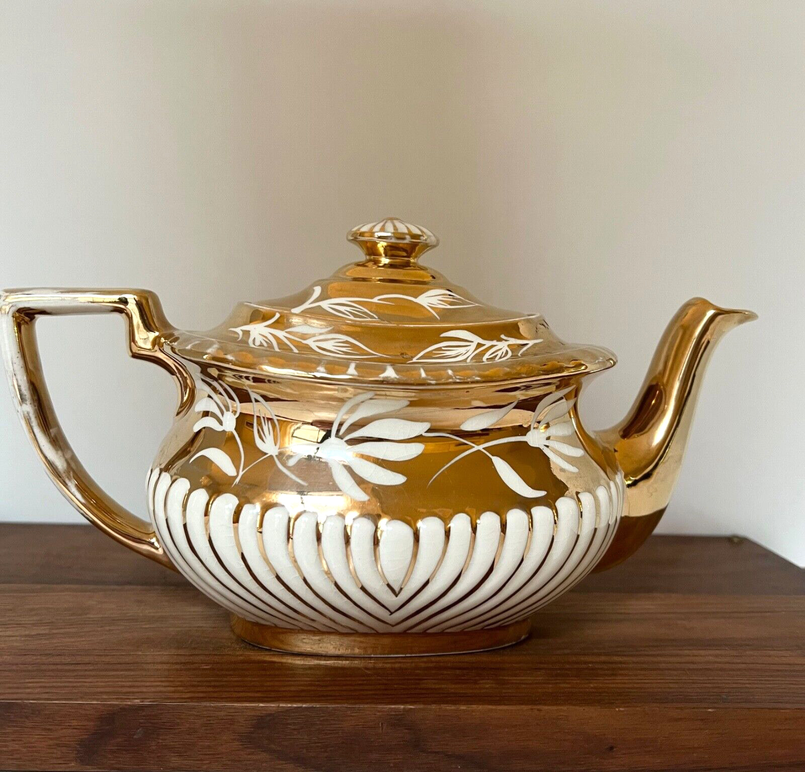 Gibson & Son\'s Georgian Lusterware Teapot Gold Hand-Painted England Vintage