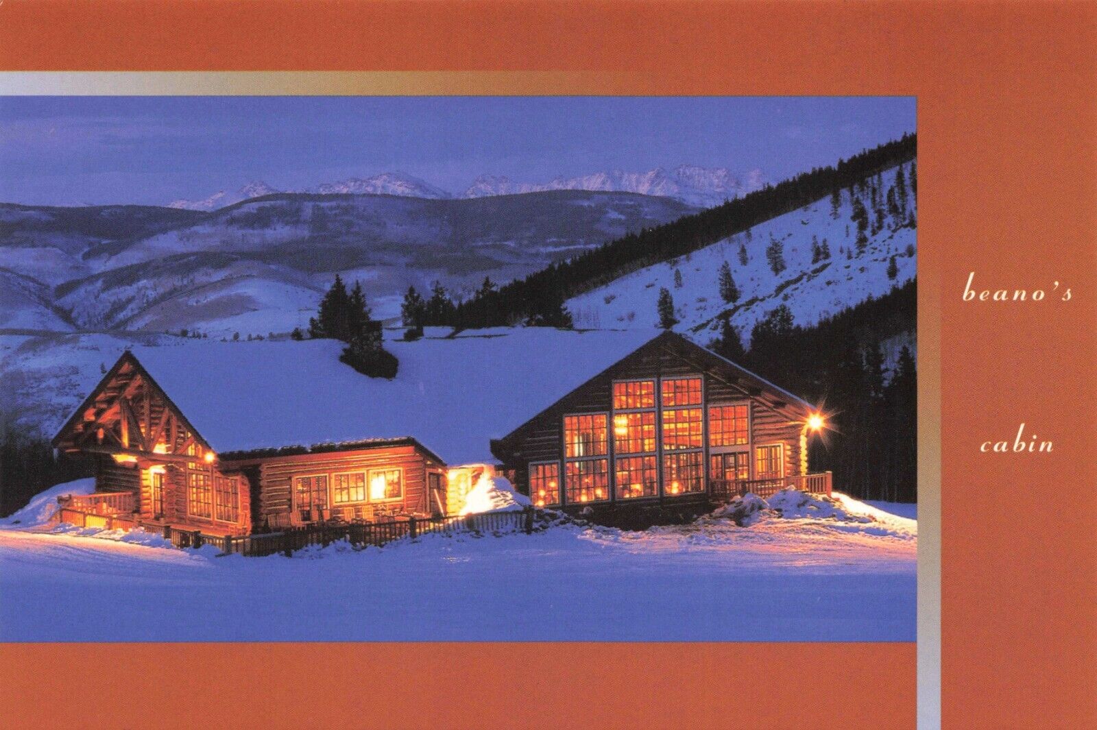 Postcard CO Vail Valley Rocky Mountains Beano\'s Cabin Snow c1996 by Jack Affleck