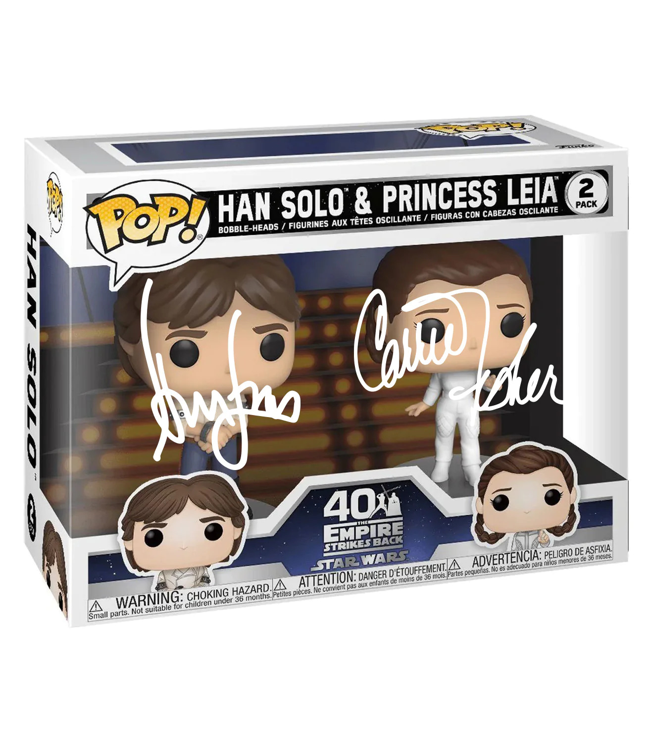 Harrison Ford Carrie Fisher Han Solo Leia Facsimile Signed Funko POP Figurine