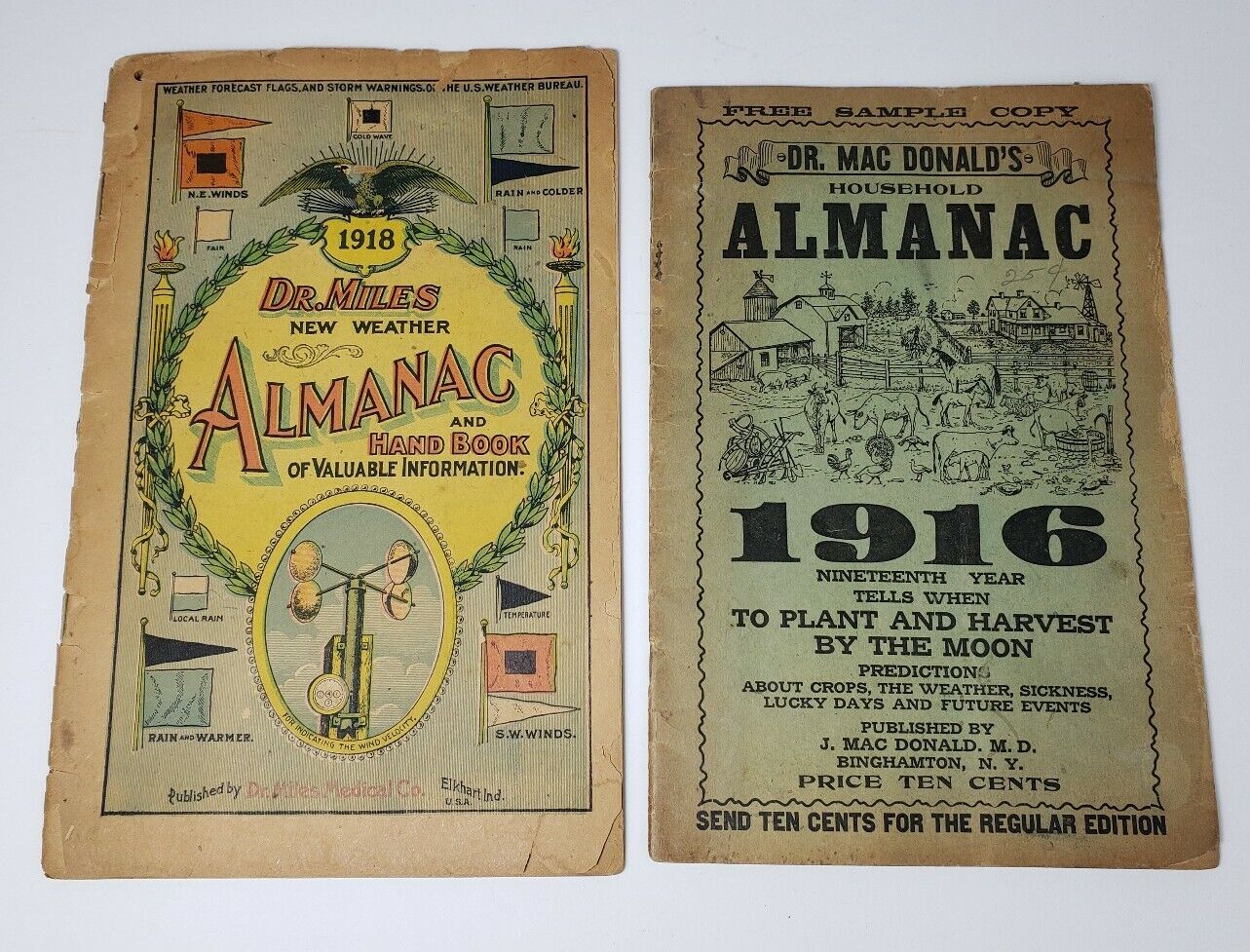 Lot of (2) Antique Household Almanacs - 1916 & 1918