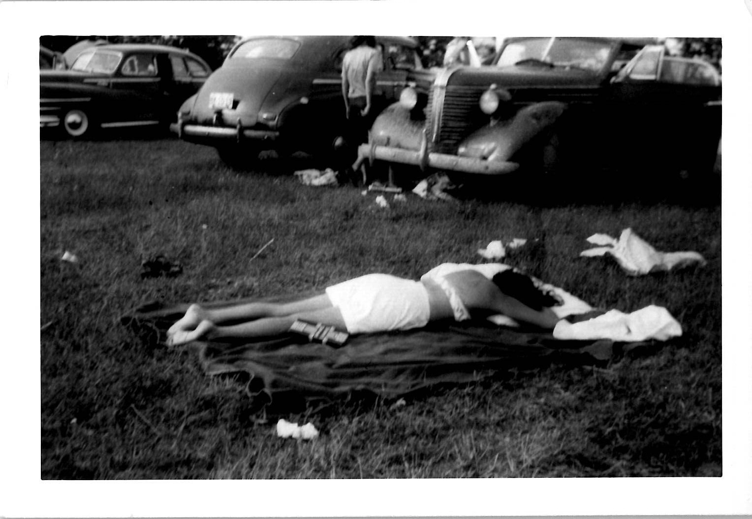 Voyeur Camera Man Watching Woman w Nice Legs Feet Sunbathing 1940s Vintage Photo