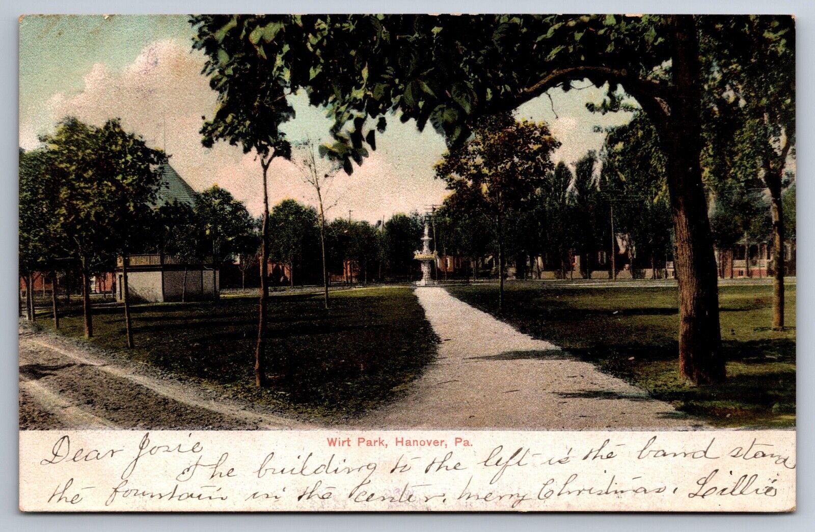 Postcard Hanover PA Pennsylvania Wirt Park Fountain Adams County To York Springs
