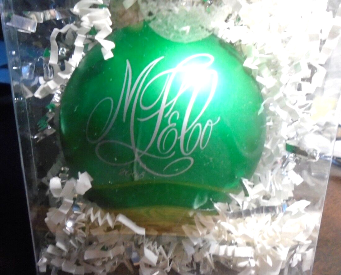 VERY RARE Marshall Field\'s Signature Logo Green Glass Ball Christmas Ornament