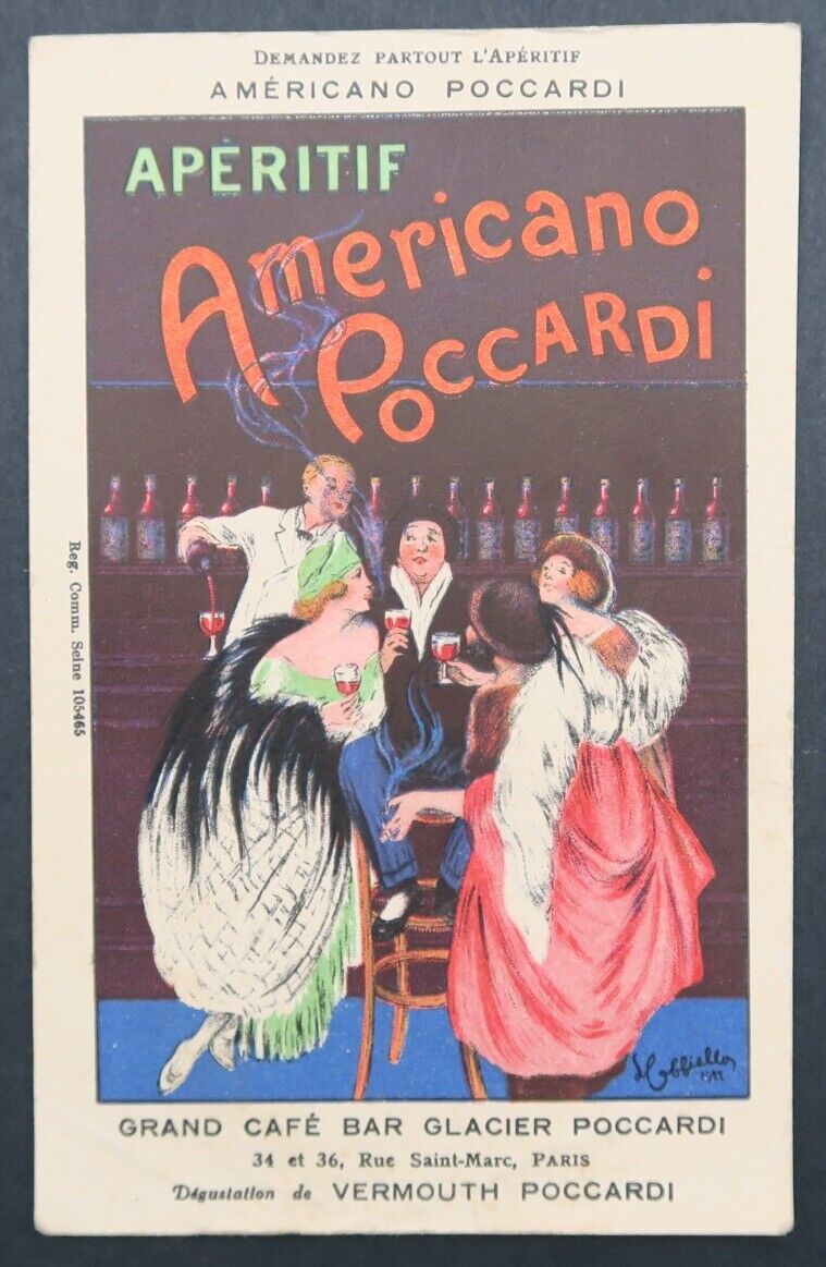 APERITIF AMERICAN POCCARDI Advertising Postcard by Cappiello Café Paris