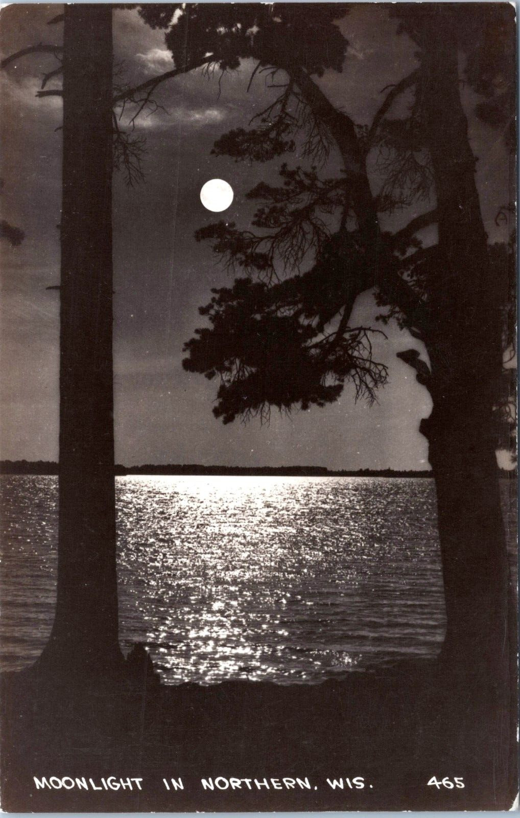 RPPC Moonlight on Water, Northern Wisconsin- 1937 Posted Photo Postcard with DPO