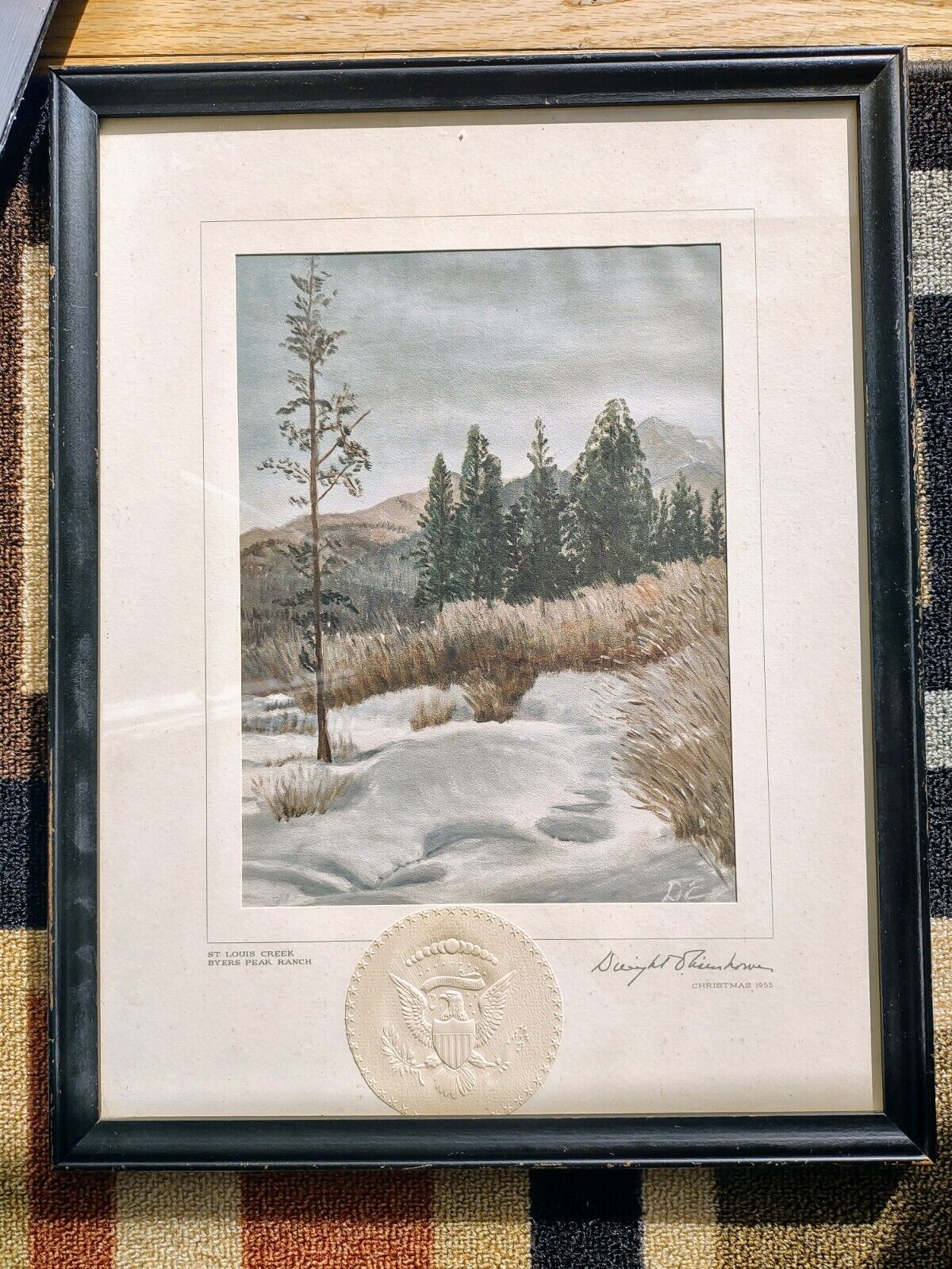 1955 Framed Eisenhower Christmas Print of St. Louis Creek Byers Peak Ranch