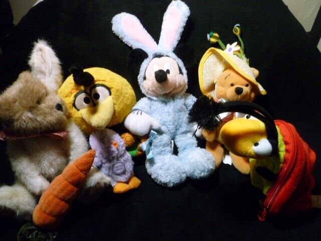 plush lot of 6 easter winnie/the boyds/hall mark bug em/easter micky angry birds