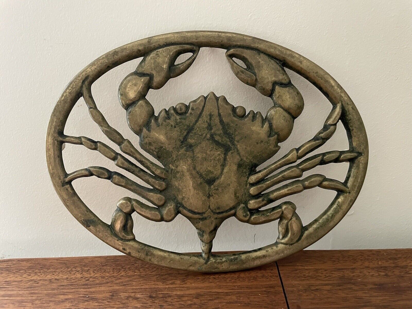 Vtg 1983 Gorham Italy Brass Crab Trivet Nautical Seafood Footed Oval 8\