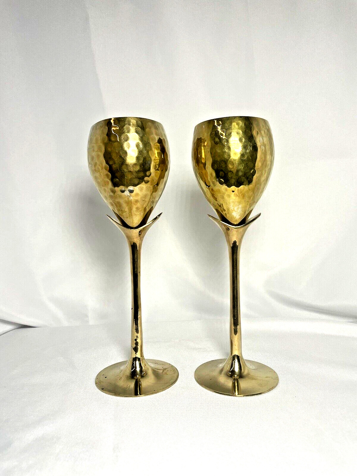 Pair of Vintage hammered India Brass drinking Chalice Mid Century