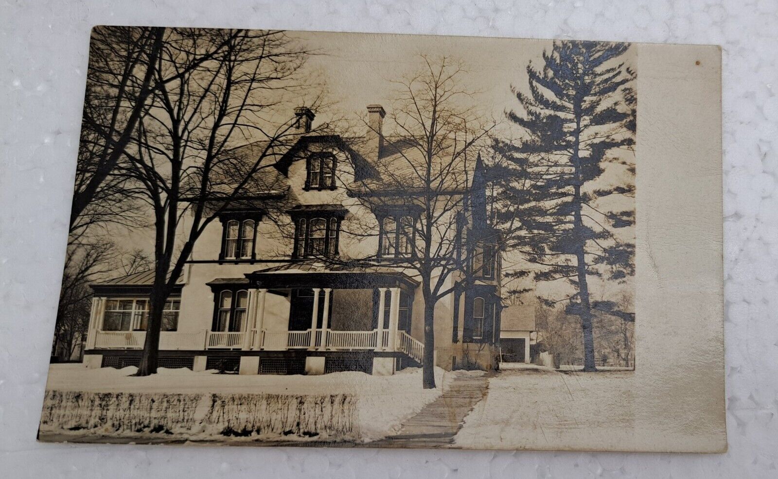 RPPC Early 1900\'s Real Photo Postcard Large House In Winter Handwritten Note