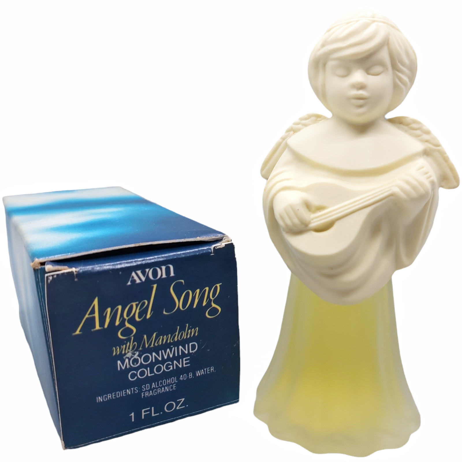 Vintage Collectible AVON Angel Song with Mandolin Moonwind Cologne 1 FL OZ NOS
