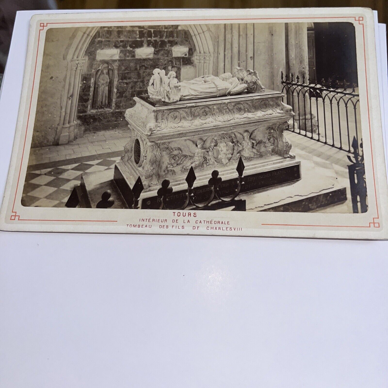 Antique Cabinet Card Photo: Cathedral de Tours Tomb Of Children Of Charles VIII
