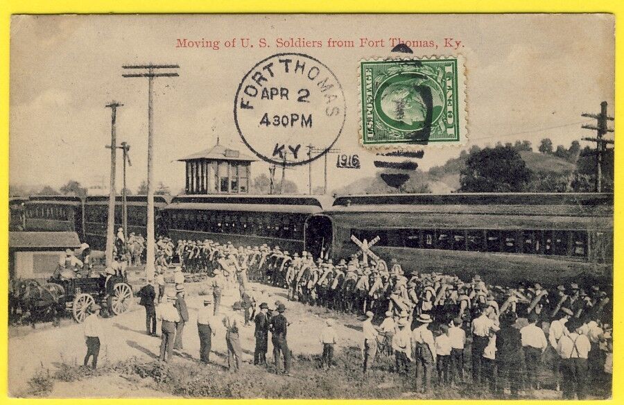 cpa POST CARD USA MOVING of U.S. SOLDIERS from FORT THOMAS in 1916 Train Station