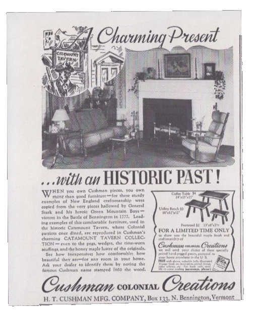 1941 Print Ad Cushman Colonial Creations Furniture Bennington Vermont Historic