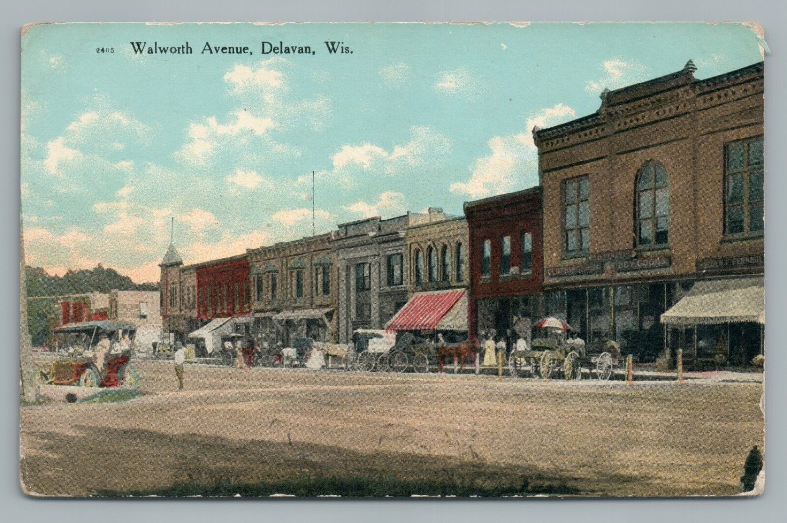 Delavan WI Walworth Ave—Antique Wisconsin County—Rare Bishop Pub 1910s