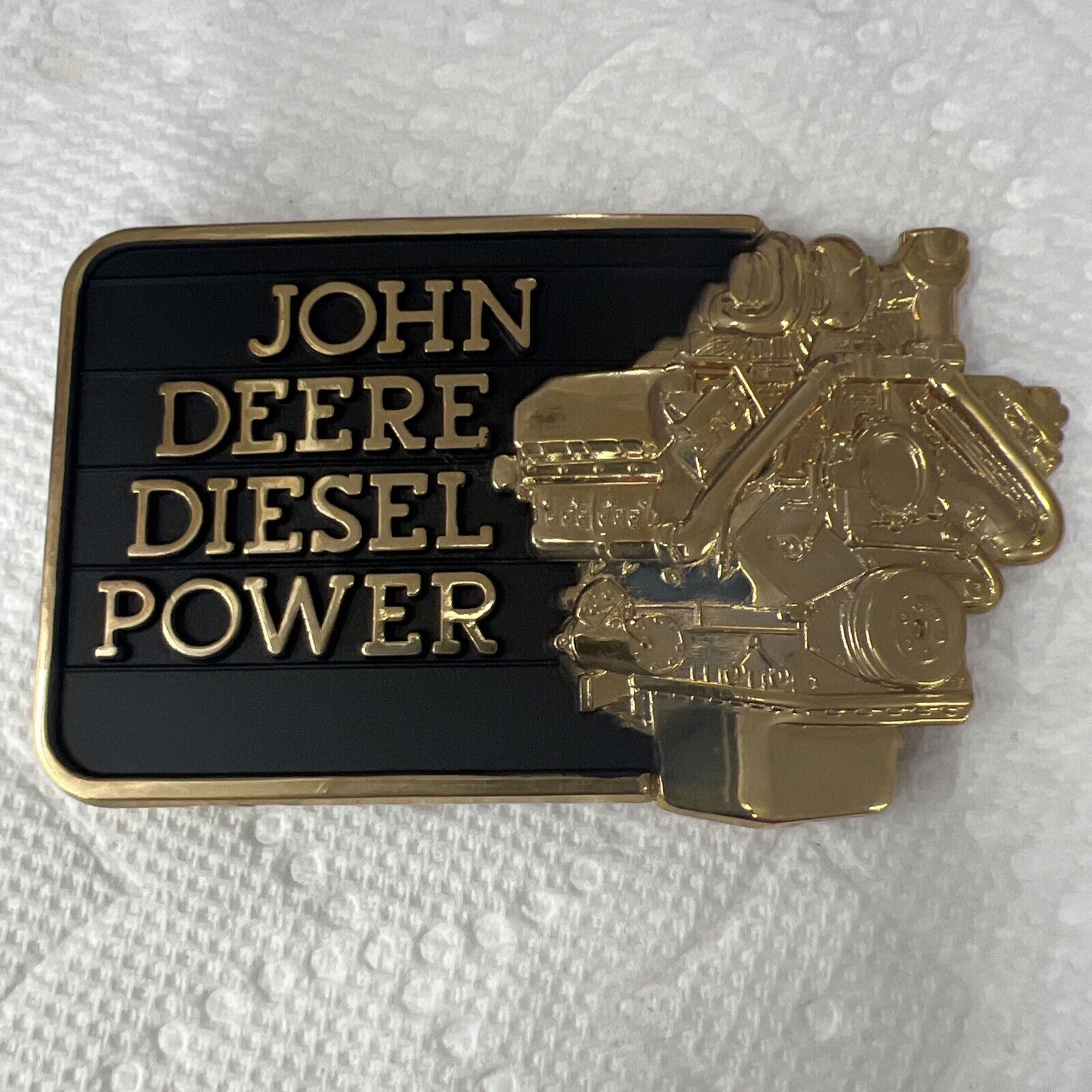 Vintage 1982 John Deere DIESEL POWER Engine Belt Buckle Gold & Black