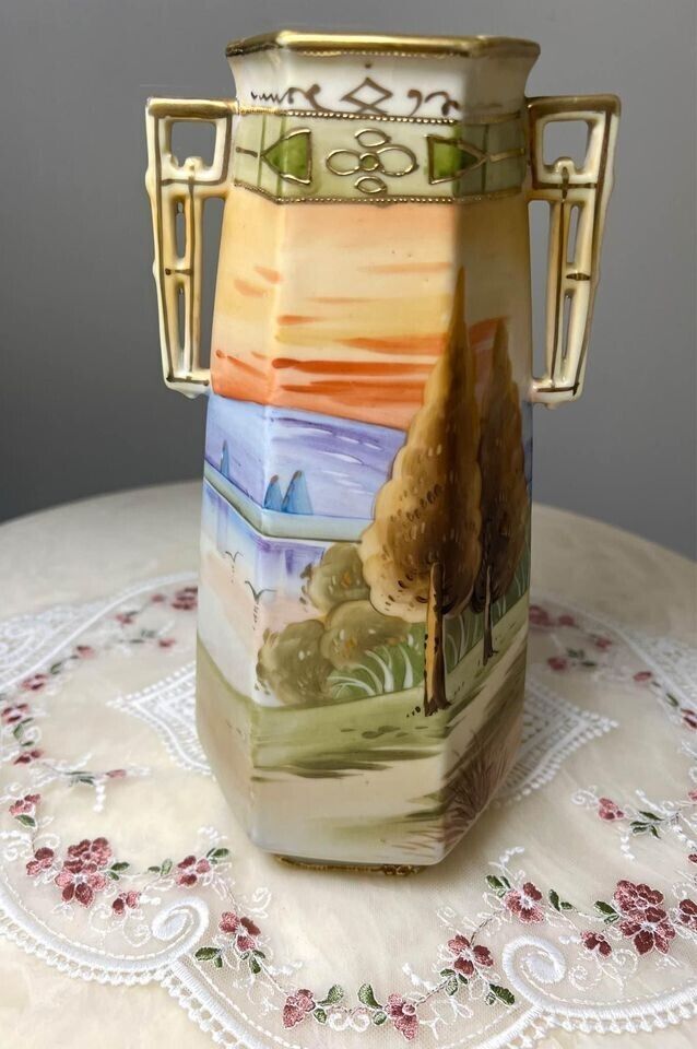 Vintage Handpainted Japanese 10” Scenic Vase