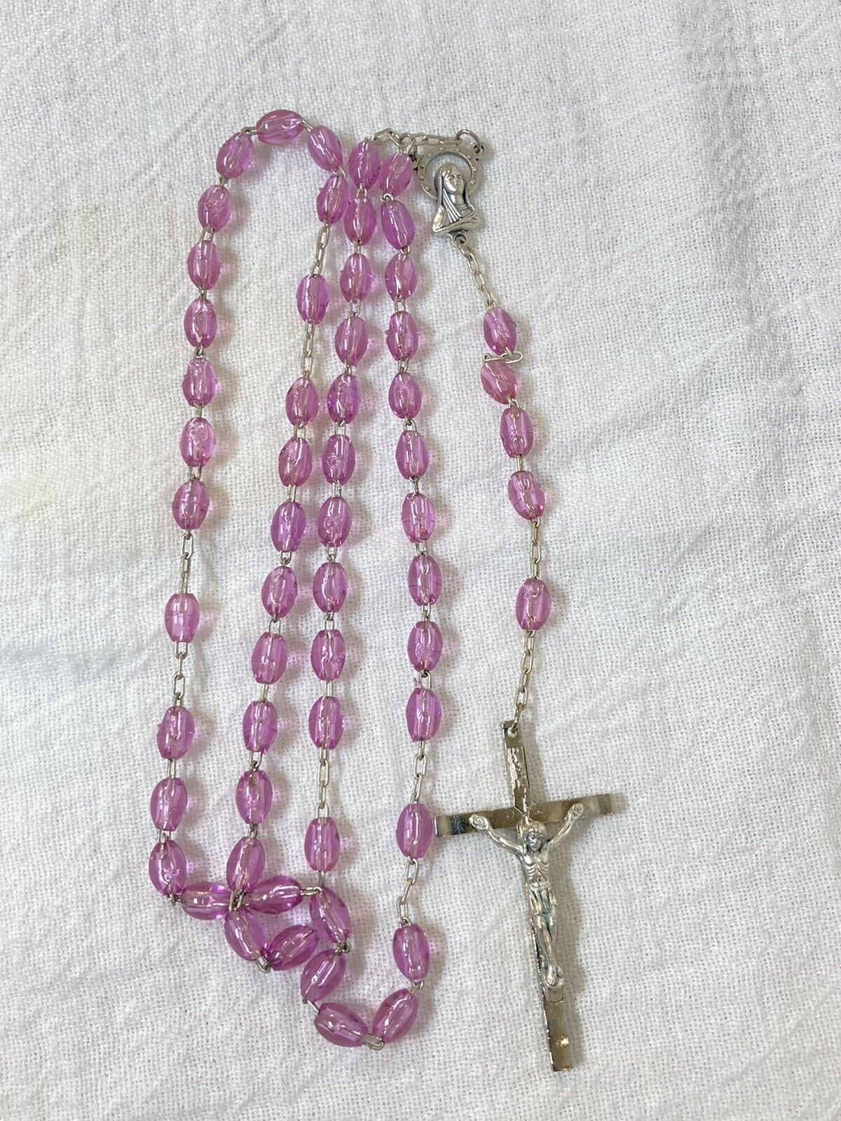 Vintage Catholic Rosary Beaded Religious Christianity Pink beads Crucifix-Italy