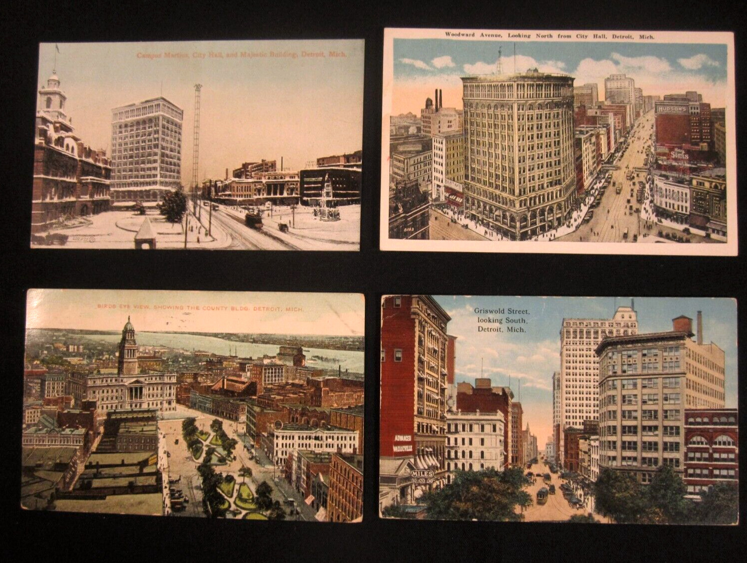 1910 Detroit Postcards, Lot of 4.