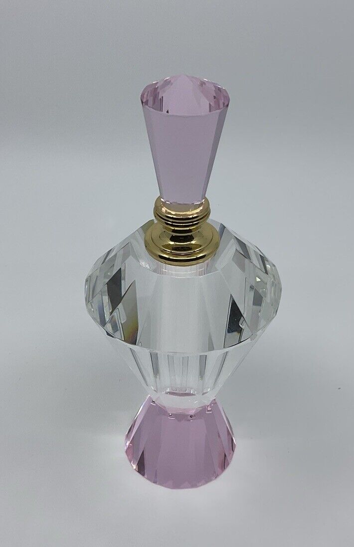 BADASH HEAVY CRYSTAL PERFUME BOTTLE MULTI-FACETED HAND MADE CLEAR PINK GORGEOUS