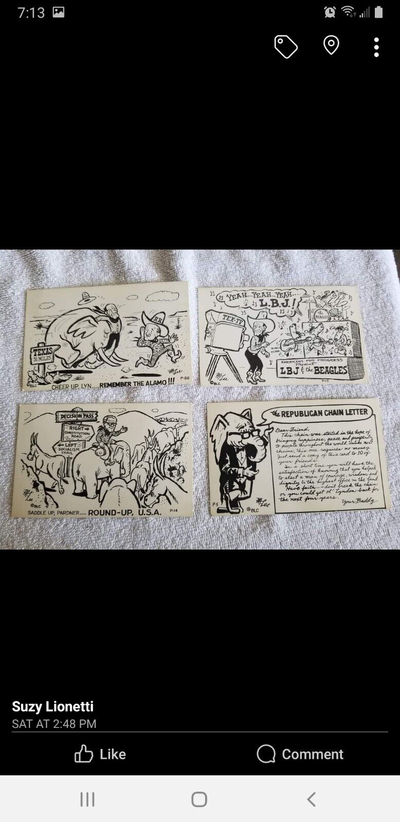  Lot of 4 1960s Texas themed humourous political postcards
