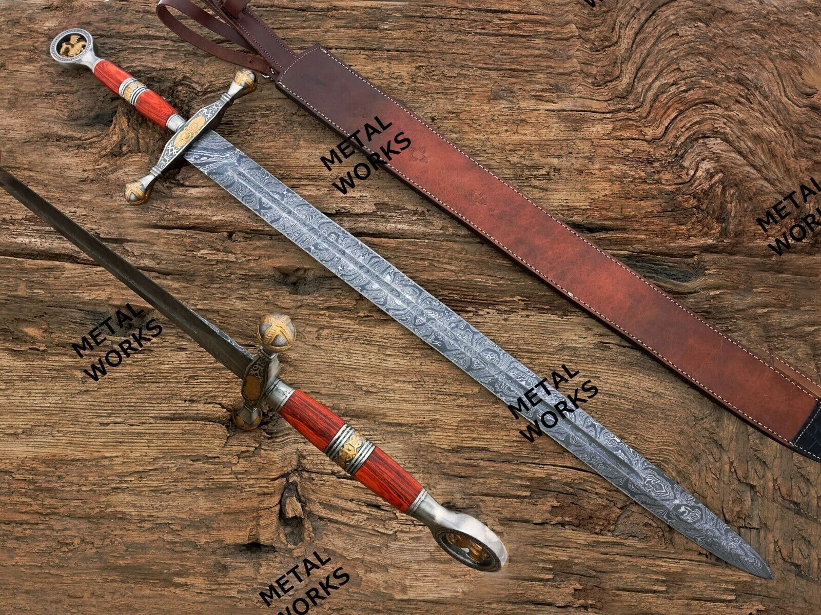 Handmade Damascus Steel Templar Knight sword/Holy Sword with Wood Handle.