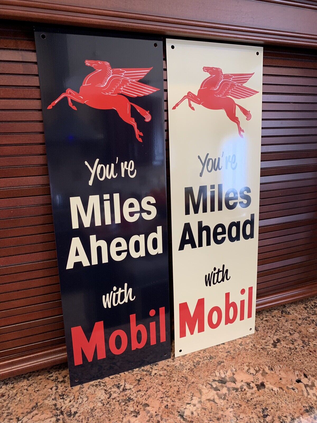 Mobiloil Mobilgas Mobil  Gasoline Gas sign Pump Oil Banner Style 2 Signs Combo
