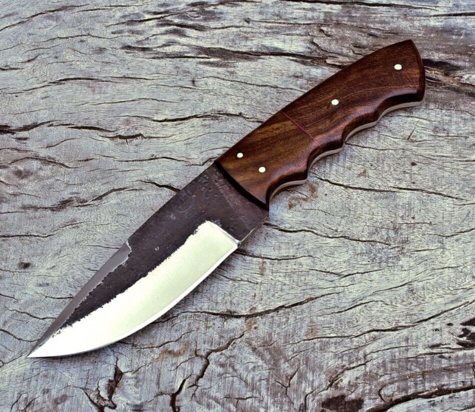 Handmade Carbon Steel Skinning Knife Wood Handle Fixed Blade OUTDOOR Sheath