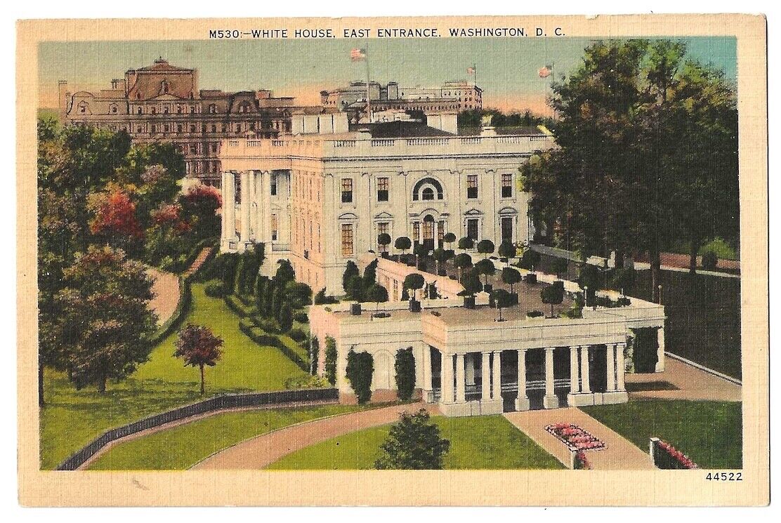 White House, Washington D C c1940's East Entrance, President's Home