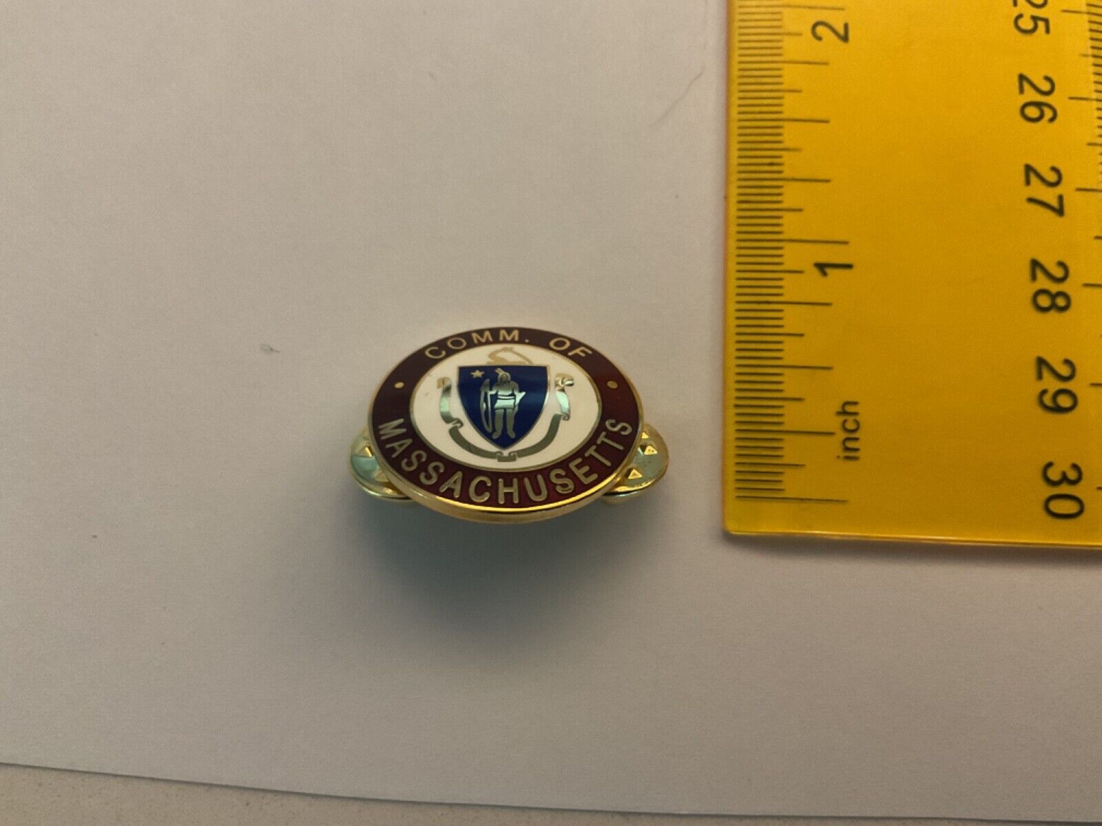 Massachusetts State Collar Seal collectable enamel Maroon and gold trim two pins