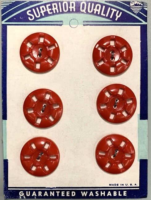 1940s Card of Six World War II Era Buttons. Home Front U.S.A. \