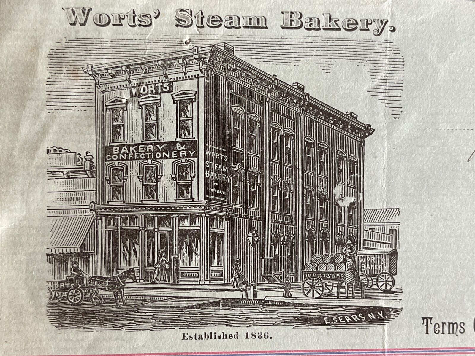 1890 Worts & Co Steam Bakery Confectioners Candy Oswego NY Billhead Receipt