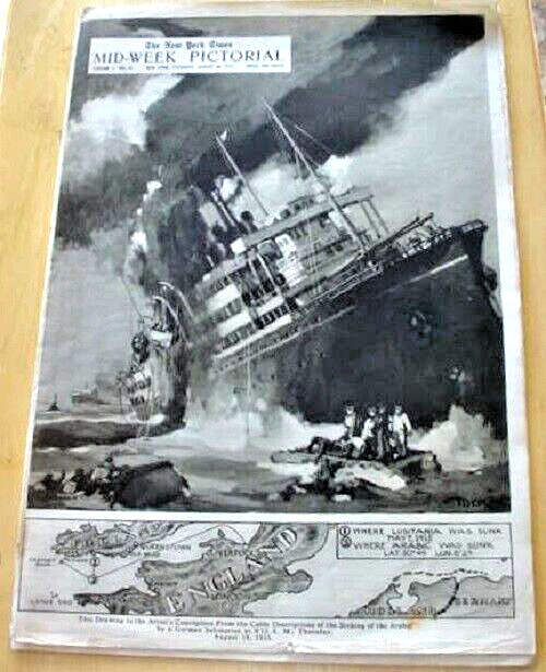1915 NEW YORK TIMES MID-WEEK PICTORIAL WW1 SINKING SS ARABIC BY V BOAT COVER