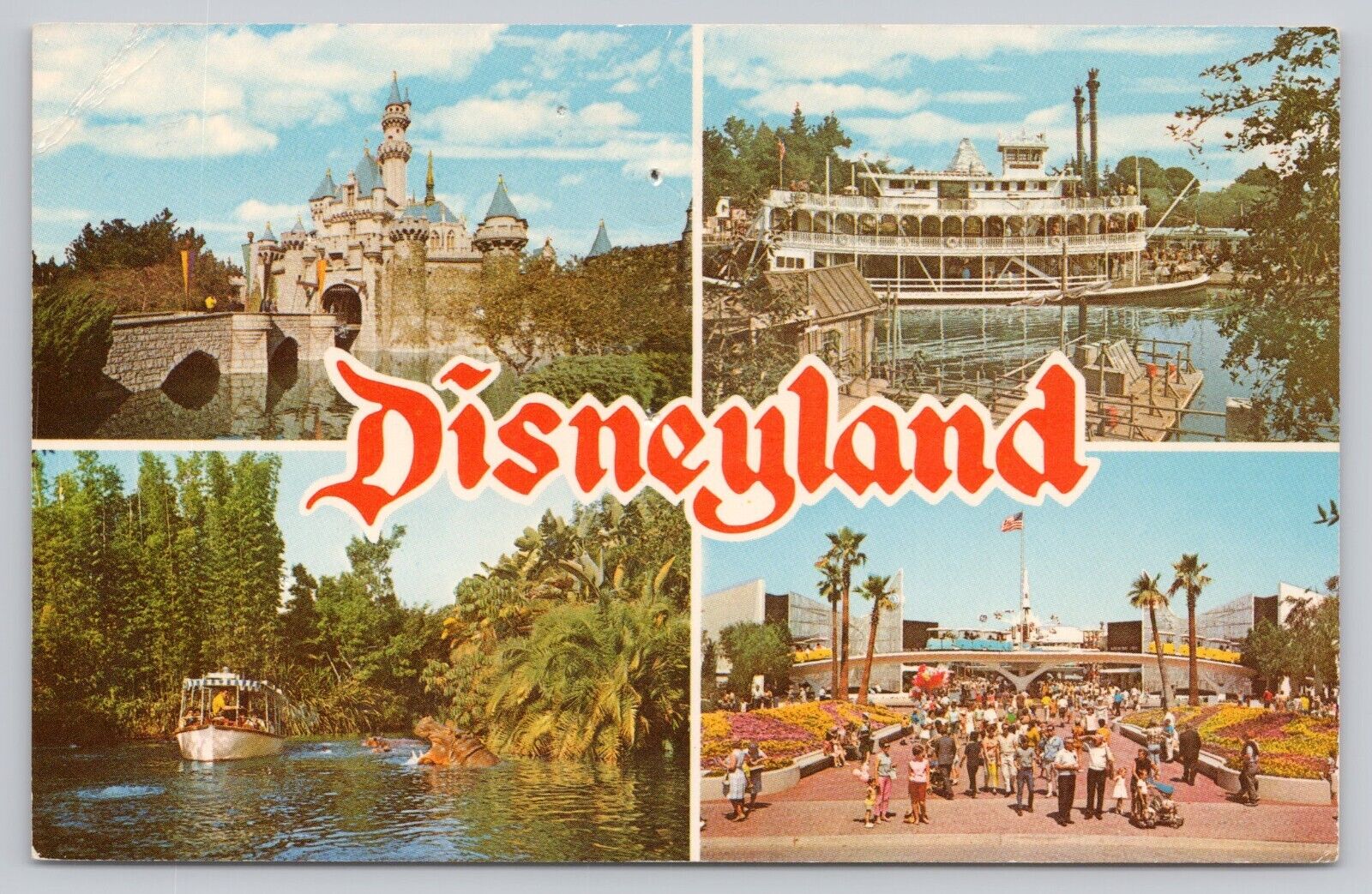 Anaheim California, Disneyland Castle Steamboat Jungle Cruise, Vintage Postcard