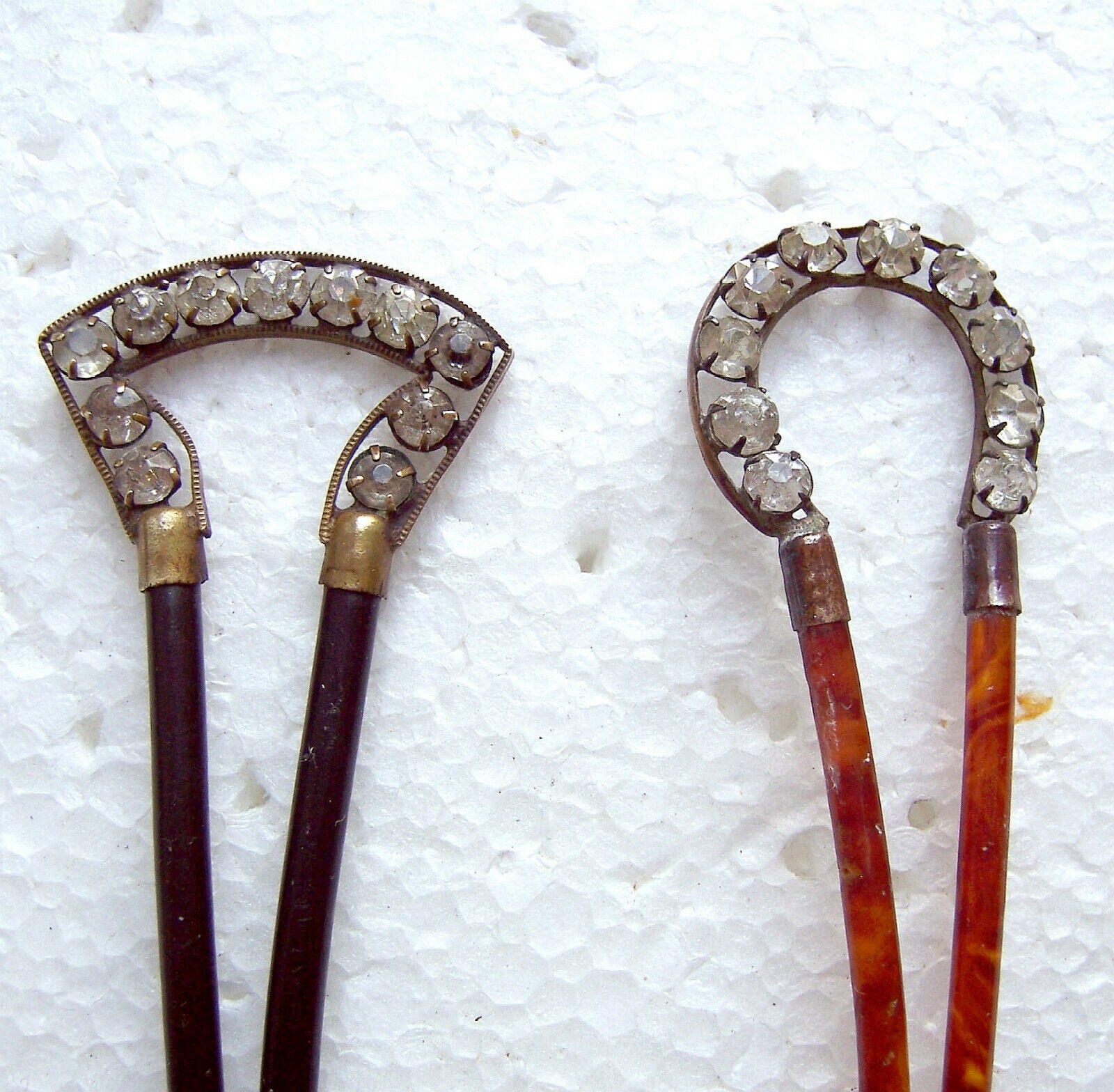 Two Edwardian hair combs rhinestone hinged hair ornament AAD