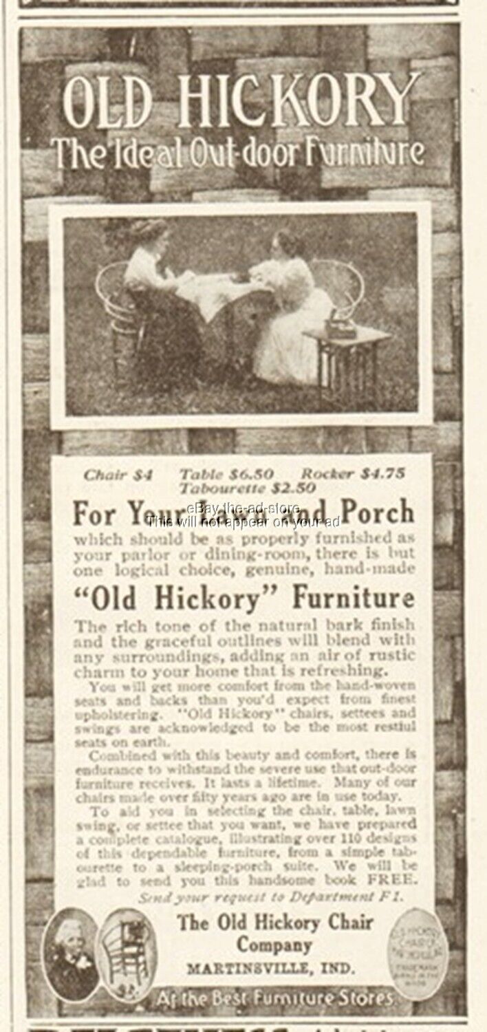 1911 Old Hickory Chair Co Antique Ad Porch Lawn Furniture Martinsville Indiana