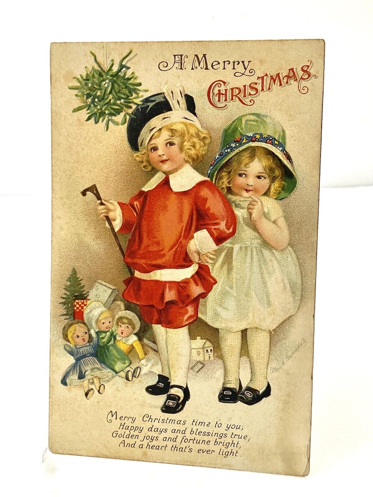 Christmas Postcard Ellen Clapsaddle Artist Signed Children Toys Dolls Unused