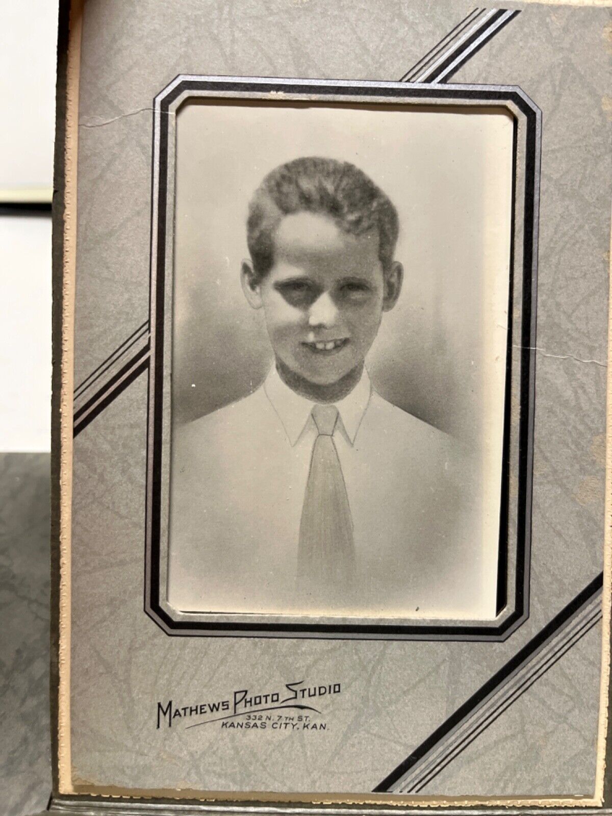 Vintage Black & White Photo, Matthews Photo Studio, Kansas City, Young boy