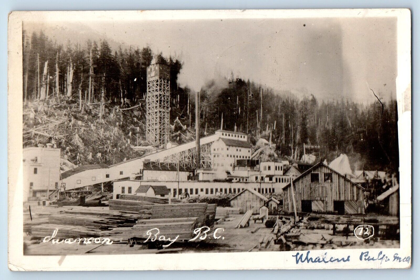 Vancouver BC Canada Postcard RPPC Photo Pulp Mill Swanson Bay 1919 Antique