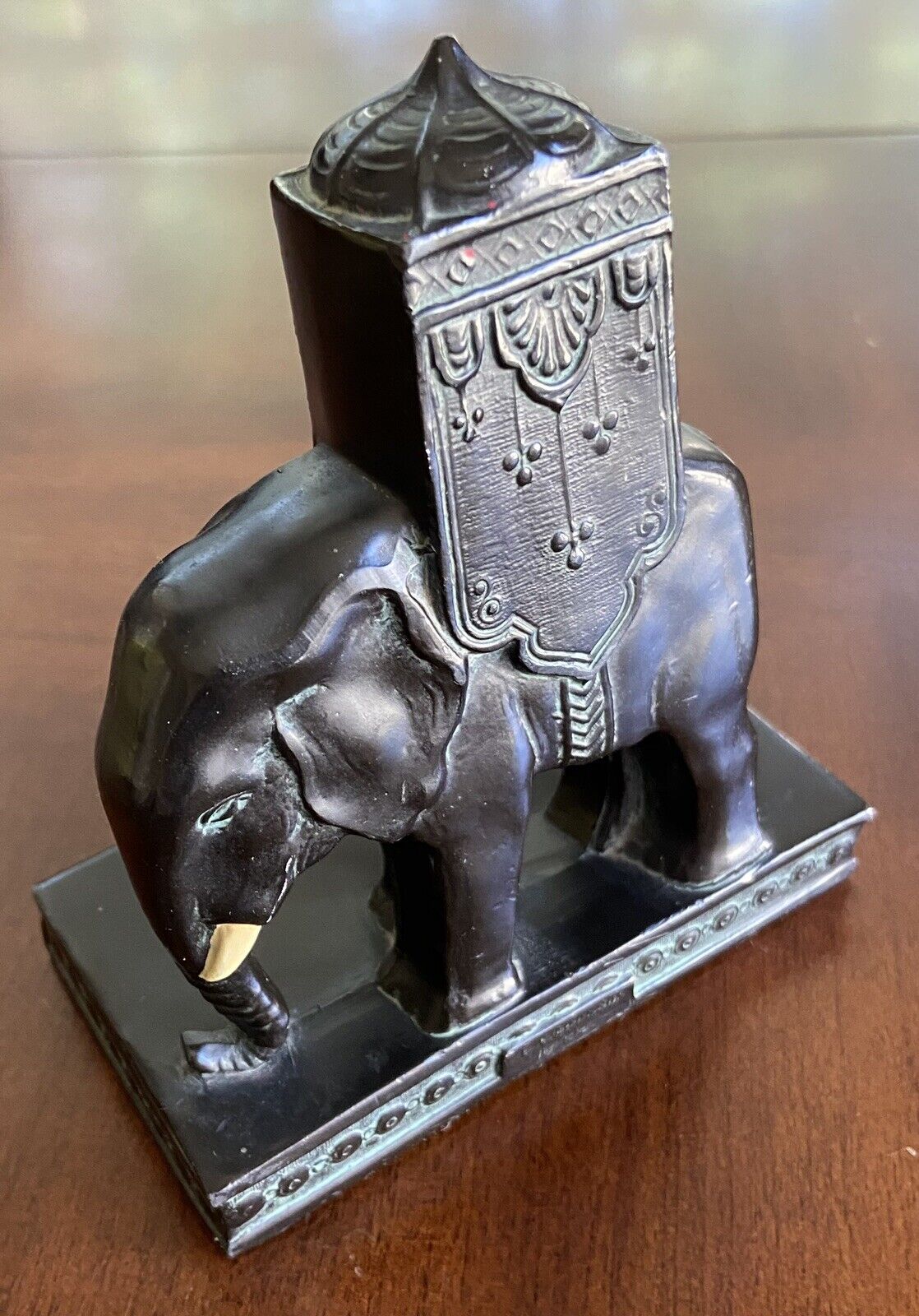 Antique 1923 LV  ARonson Bronze Elephant Howdah Art Deco Era Bookend Paperweight