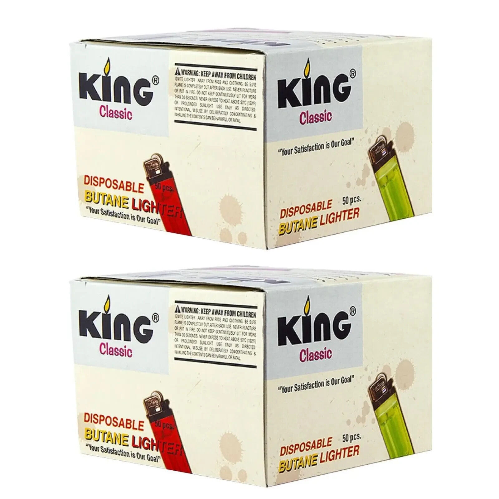 King Classic Disposable Butane Lighters Assorted Colors (100 Count) 2 Pack
