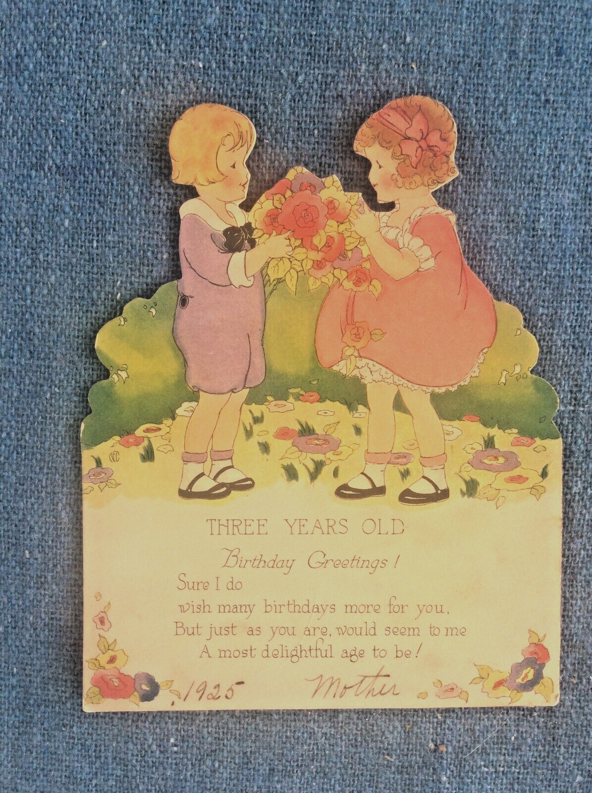 1925 Vintage Child\'s Inscribed Birthday Card