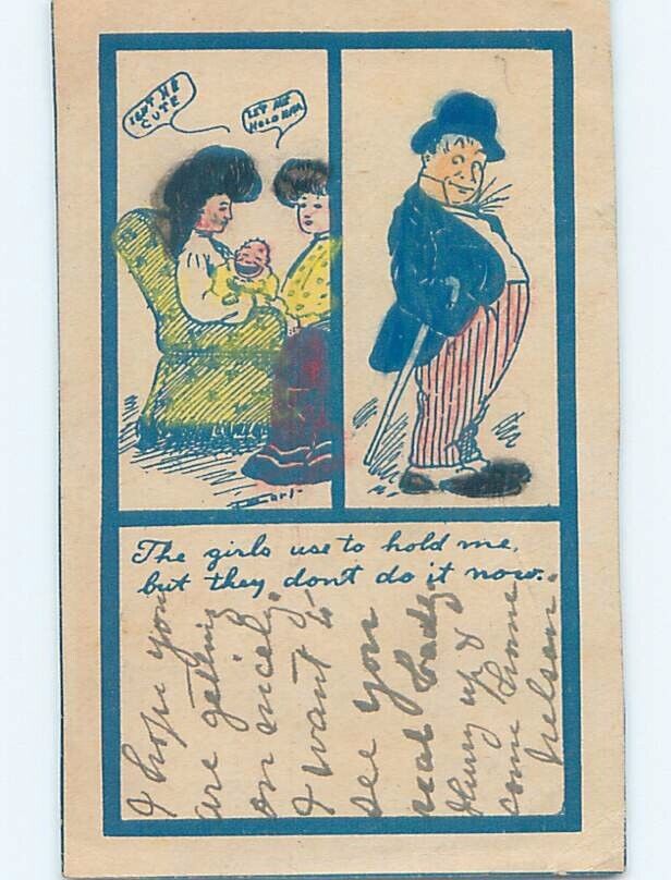 Pre-1907 comic WOMEN USED TO HOLD MAN BUT NOW THEY HOLD BABY 60.000 cards HL2204