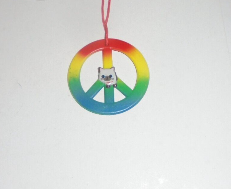 I love My Cat Kitty Peace Sign Rainbow Hippie Concert Dance Pendant Necklace XO